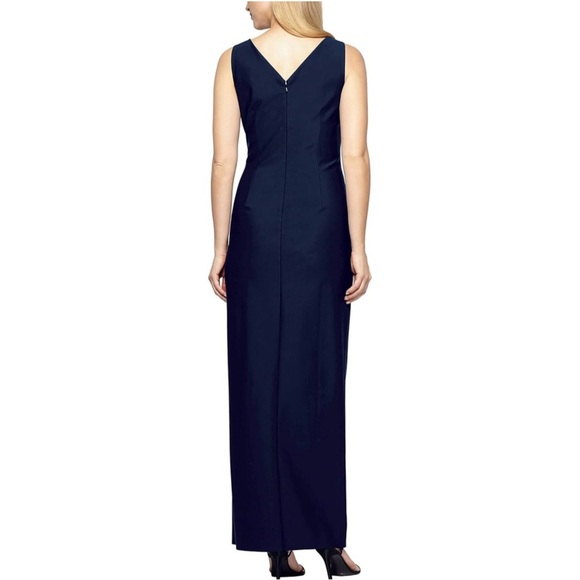 NWT Alex Evenings Embellished Side Drape Tulip Hem Column Formal Gown Navy SZ 4 - Picture 6 of 15